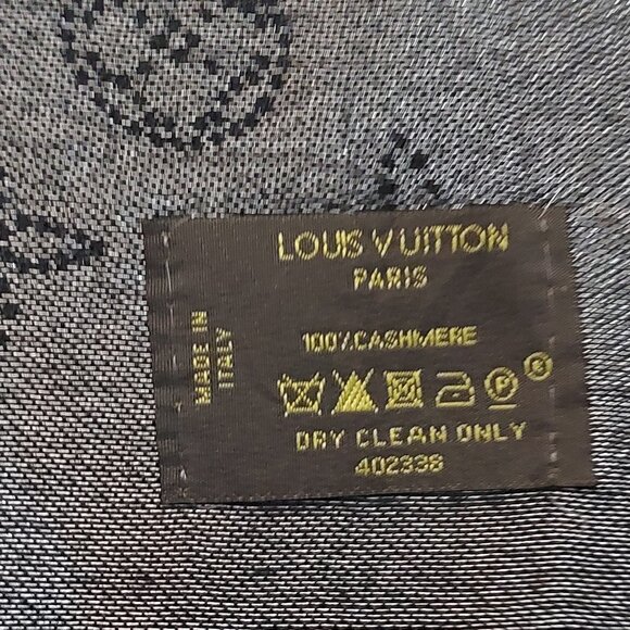 LOUIS VUITTON LV Vintage Black & Silver Cashmere Monogram Scarf Shawl Wrap - Picture 16 of 16